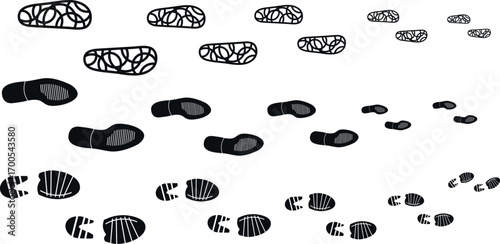 Footprints shoe sole trail path vector illustration on transparent background for tracking and adventure design