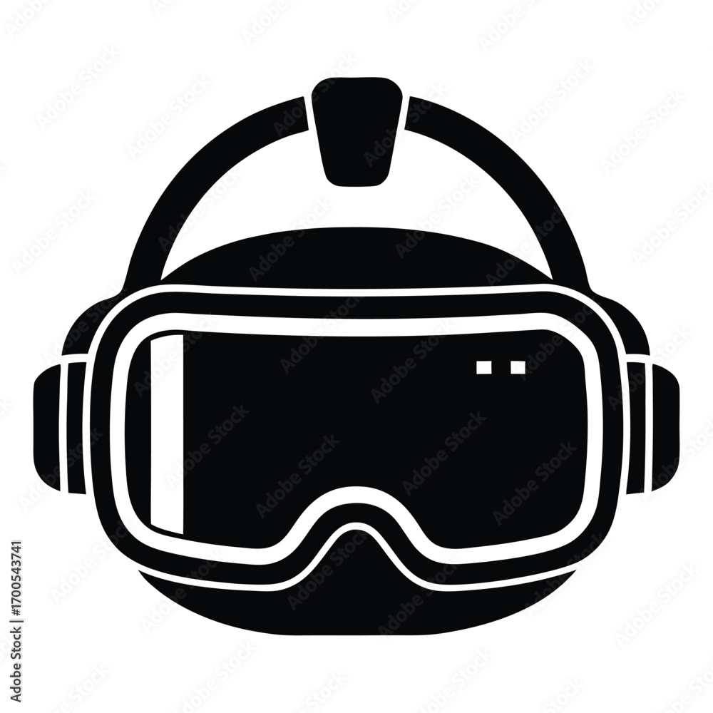 Fototapeta premium Stylized Black Silhouette Illustration Virtual Reality Headset with Strap and Visor Display