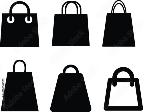 Shopping bag icon set. Black Shopping bag vector set for design.