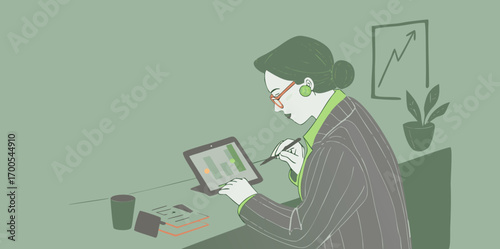 business people working, with office supplies around	
