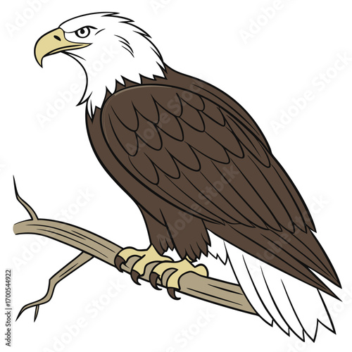 Bald Eagle Perched on Branch Vector Illustration

