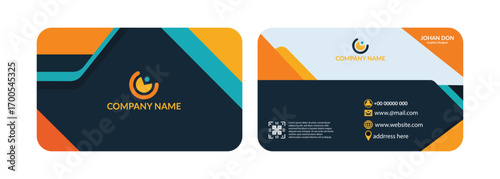 Modern Business Card Design with Vibrant Colors Two side-by-side business card mockups showcasing a dynamic design.