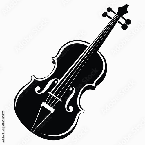 Elegant Black and White Vector Graphic of a Violin or Fiddle Instrument