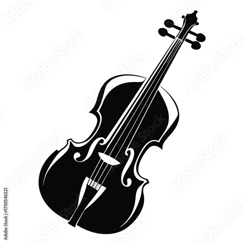 Elegant Black and White Violin Illustration Strings, Neck, Body Details Visible