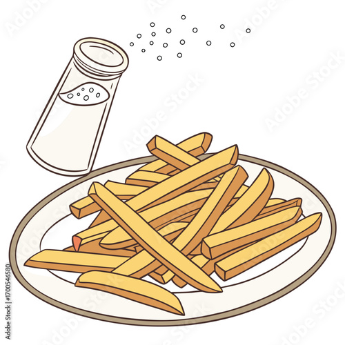 French Fries with Salt Shaker Vector Illustration

