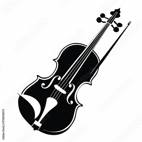 Silhouette of a Violin and Bow in Classic Black and White Graphic Style