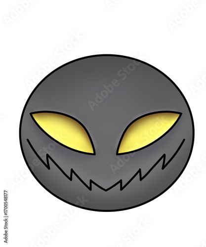 A big yellow-eyed black demon that smiles in a cartoon style.