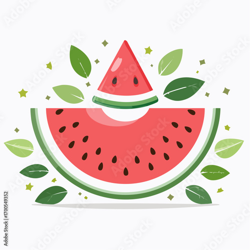 Flat Design Illustration with Watermelon Slice, Ice Cream