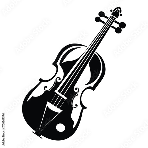 Stylized Silhouette of a Violin with Strings, Bridge, and Tuning Pegs on Display