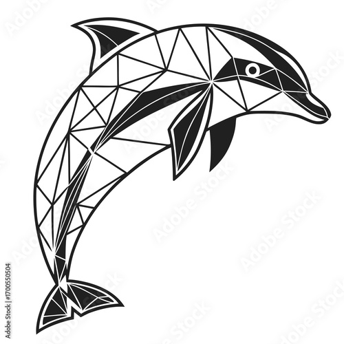 Modern geometric dolphin logo design in black and white with vibrant color options