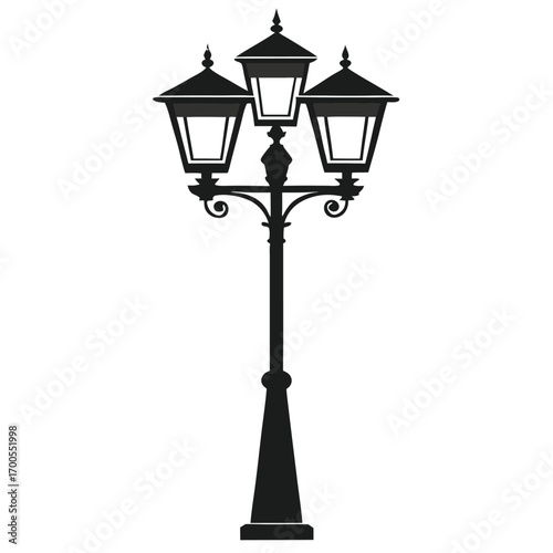 Elegant Silhouette of a TripleHead Vintage Street Lamp for Lighting and Decoration Purposes