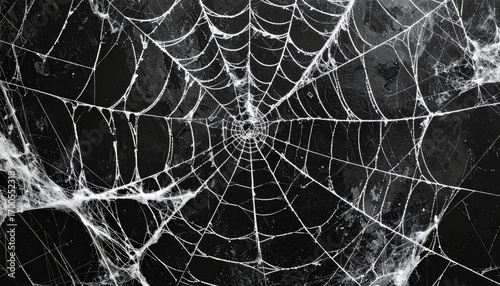 Intricate spider web with realistic texture on dark background, showcasing delicate patterns