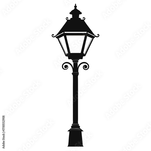 Elegant Silhouette of a Classic Street Lamp with Ornate Details and Architectural Design