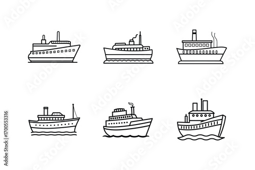 antique steamship line art vector illustration