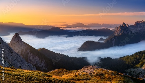 Fog In The Mountains At Dawn Landscape With Fog