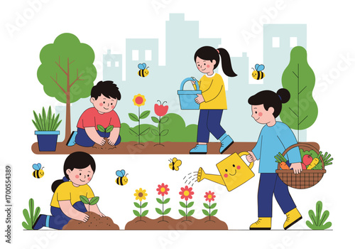 Children learn about nature and gardening in an urban environment