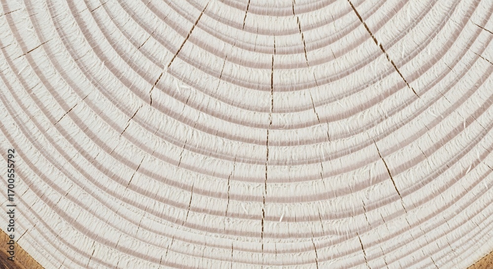 Fototapeta premium Closeup of a wood crosssection The rings are a light color bisected by cracks