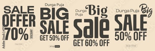 Durga Puja sale. offer banner. typography, calligraphy, Durga Puja text,
