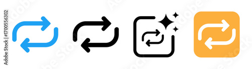 Blue refresh icon. repeat icon. circulation icon.  black, gold and blue recycle icon in buttons. line icon for technology
