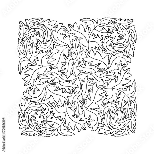 Art nouveau style seaweed hand drawn monochrome easy coloring book page vector illustration