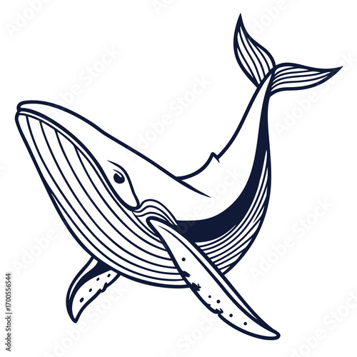 Minimalist monoline whale emblem design with clean lines and nautical appeal