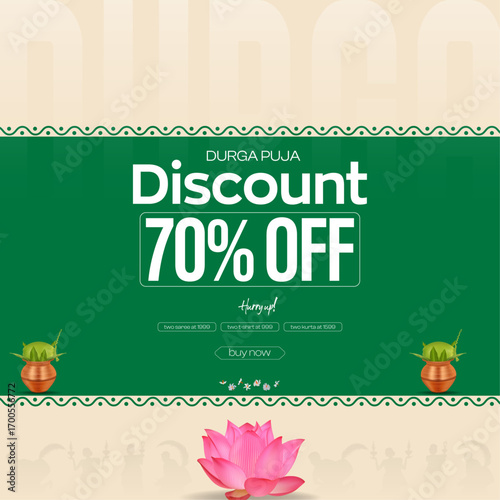 Happy Durga Puja Sale Banner. special offer. Navratri. and the. Durga Puja. celebration. Durga Puja Sale