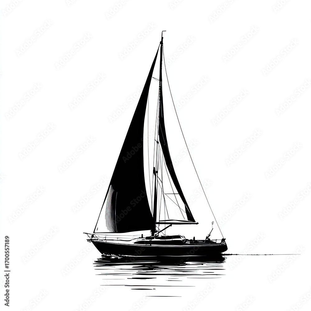 Fototapeta premium Black and white sailboat illustration
