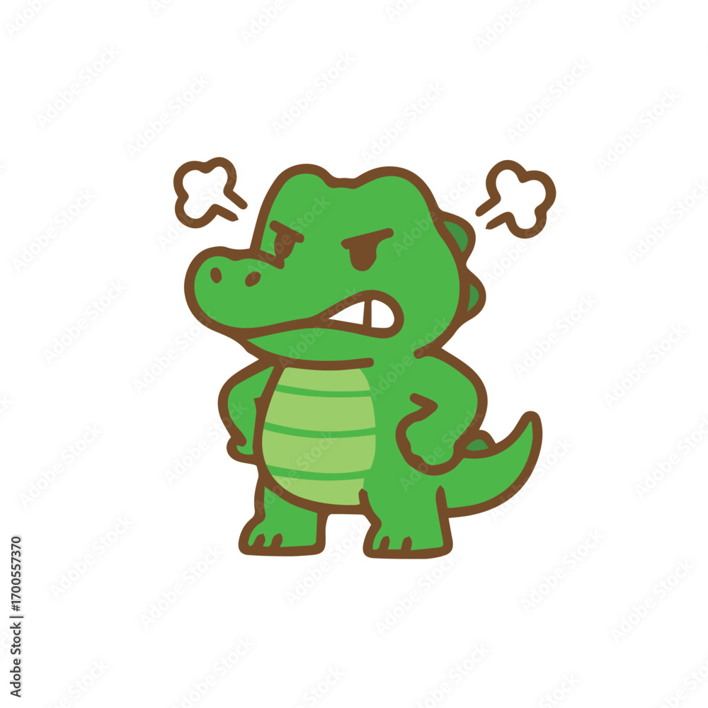 Fototapeta premium Angry green cartoon crocodile with steam coming out of its head
