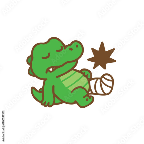 Injured Cute Green Alligator Cartoon