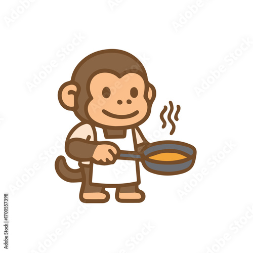Monkey Chef Cooking Pancakes in a Frying Pan