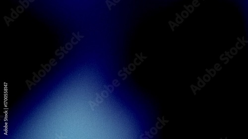 Smooth moving abstract blurred light spots on black background. Shades of blue gradient wave. Dark backdrop with grainy noise, rough, grunge texture. Flow motion. Retro, old, vhs, analog, lo-fi design