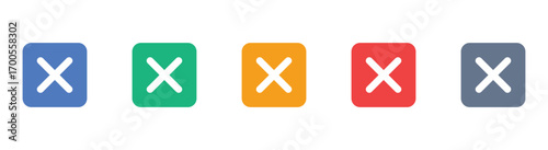 Set of close and delete icons. Vector symbols for remove, cancel, and exit actions. Vector illustration.
