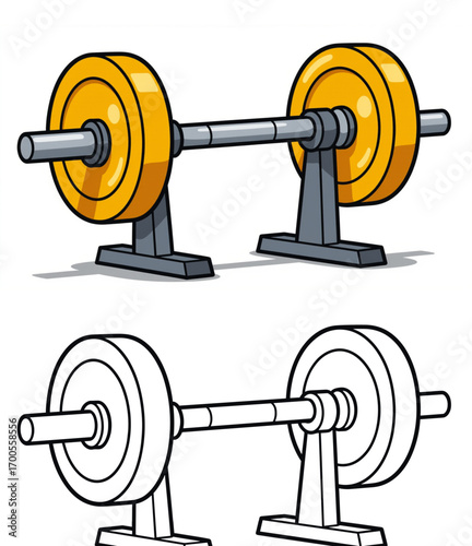 Weightlifting barbell illustration with colorful and black-and-white designs  convenient for left-handers