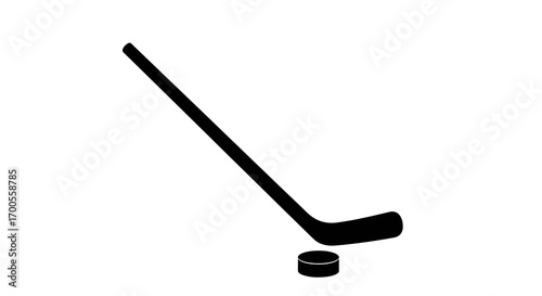 Silhouette of hockey stick and puck on white background