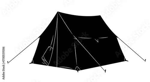 Black silhouette of a camping tent on white background for outdoor adventure designs