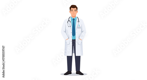 Professional male doctor standing in white coat with stethoscope