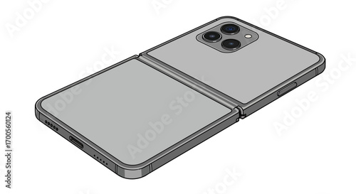 Isometric foldable smartphone design with dual hinge mechanism and triple camera