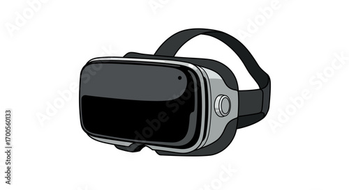 Modern virtual reality headset with adjustable strap on white background