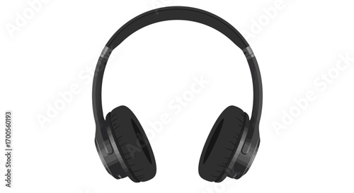 Modern black wireless headphones on white background with minimalist style