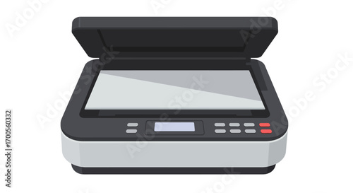 Modern flat design scanner with open lid and control panel