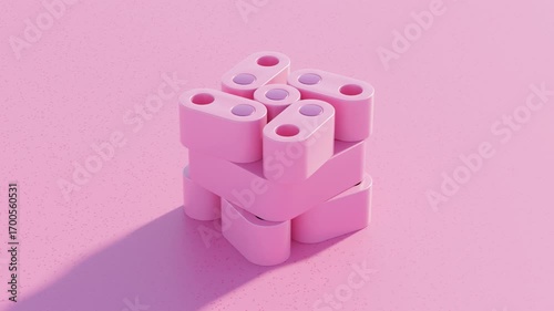 Abstract 3d structure resembling mechanism in pink tones placed on pink surface creates surreal abstract background with conceptual futuristic minimal design and motion