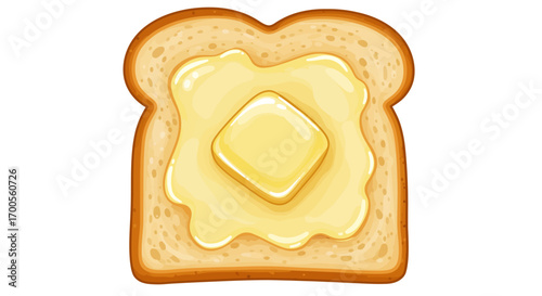 Realistic toast with melting butter on white background