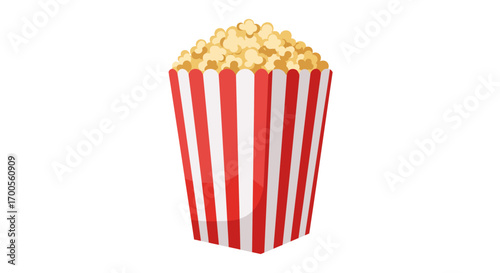 Classic popcorn box with red and white stripes isolated on white background