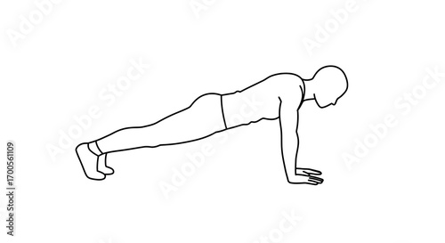 Outline of person holding plank pose in minimalist black linear style for fitness enthusiasts