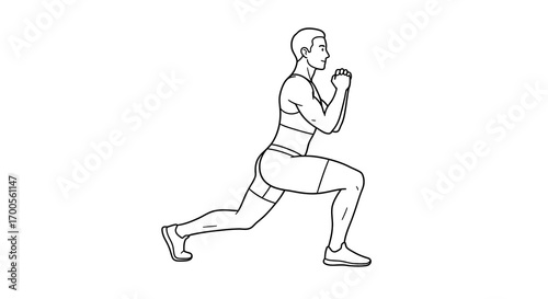 Outline of person doing lunges exercise for fitness and strength training