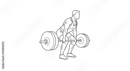 Weightlifter performing deadlift: minimalist line art of strength training