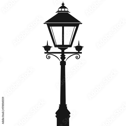 Silhouette of Ornate Victorian Style Street Lamp with Decorative Elements and Details