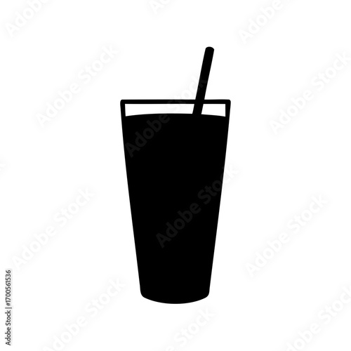 Black silhouette of a drink in a glass with a straw vector illustration