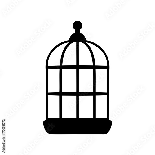 Silhouette of a vintage birdcage with a decorative top, ornate design