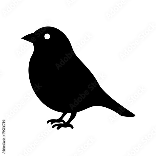 Black silhouette of a bird perching with a white background, isolated image